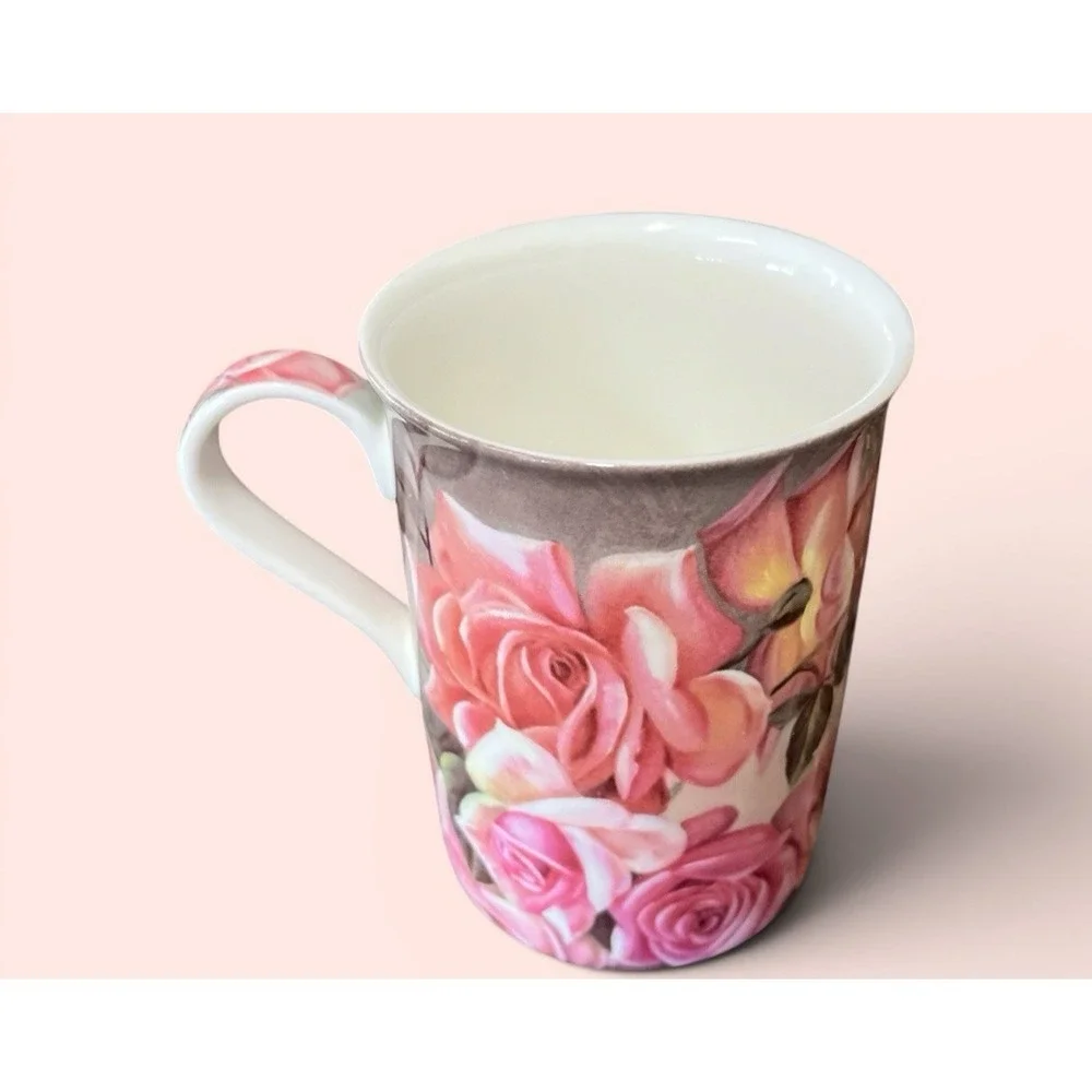 Stechcol Gracie Bone China Floral Pink Rose Coffee Mug Tea Cup 10 oz Flowers VTG
